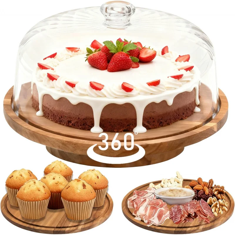 

11.8'' Rotating Cake Stand with Dome, Shaterproof 10.4'' Acrylic Cake Display Cover, Cake Holder Tray for Wedding Gift