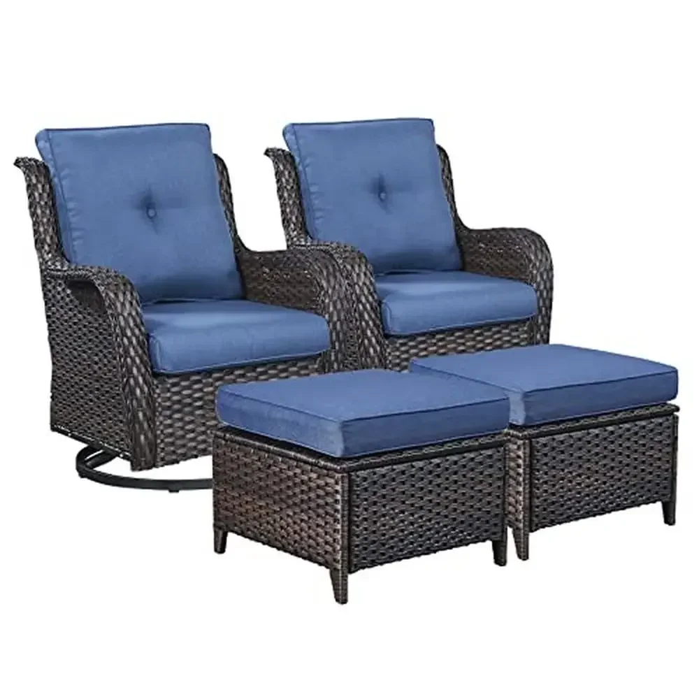 

Outdoor Rattan Swivel Chairs Conversation Set with Ottomans Patio Furniture Sectional Rocking Set Porch Deck Yard Garden Balcony