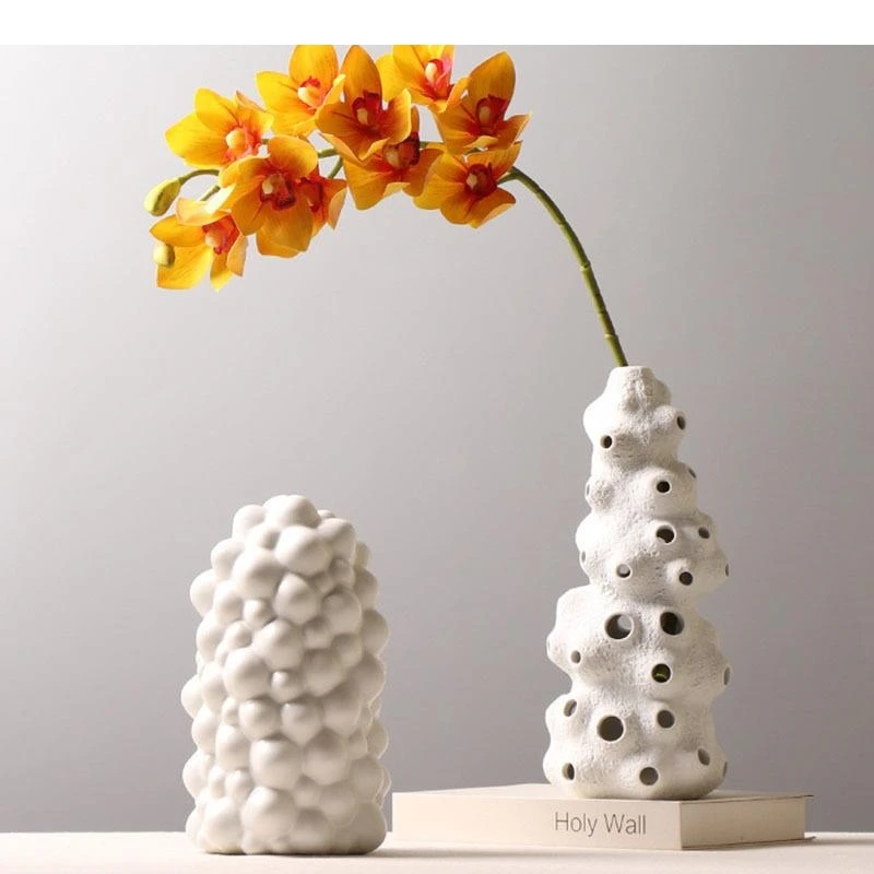 Wind Tunnel Ceramics Vases Artificial Flowers Flower Arrangement Desk Decoration White Coral Porcelain Vase Home Decor