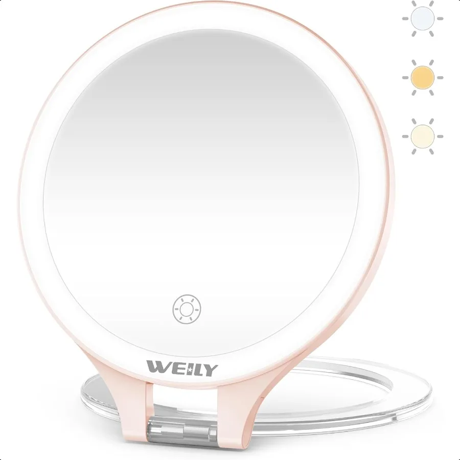 

Magnifying Mirror with Light 10X 1X Magnification DoubleSided Travel Makeup Mirror with 3 Color Lights Touch Control Rechargeab