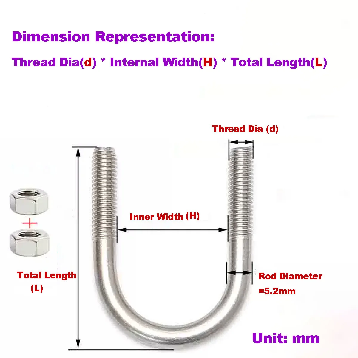 304 Stainless Steel U-Screw/U-Bolt/U-Clip/U-Extension Screw/Fixing Clip Riding Clip