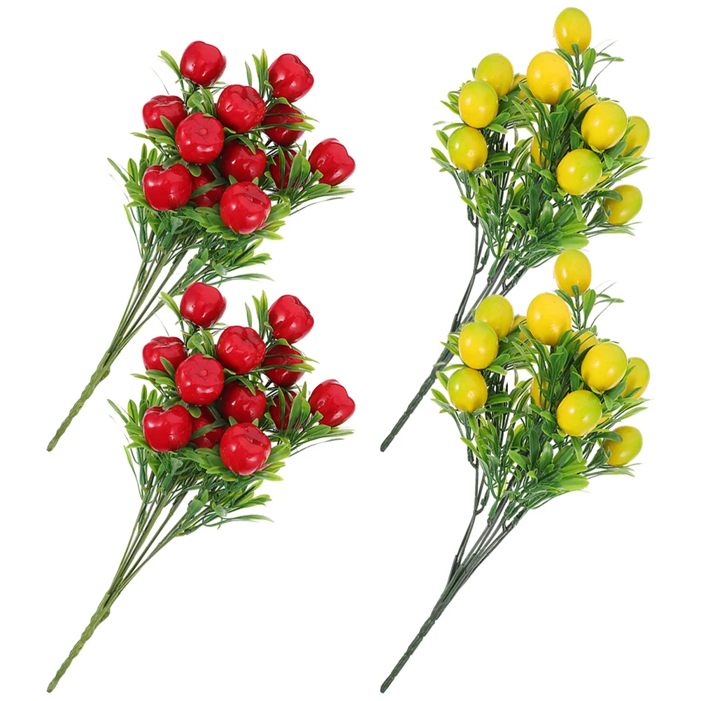 

4Pcs Artificial and Lemon Branches Fake Fruit Stems Realistic Vase Filling Decoration for Home Garden Wedding Party