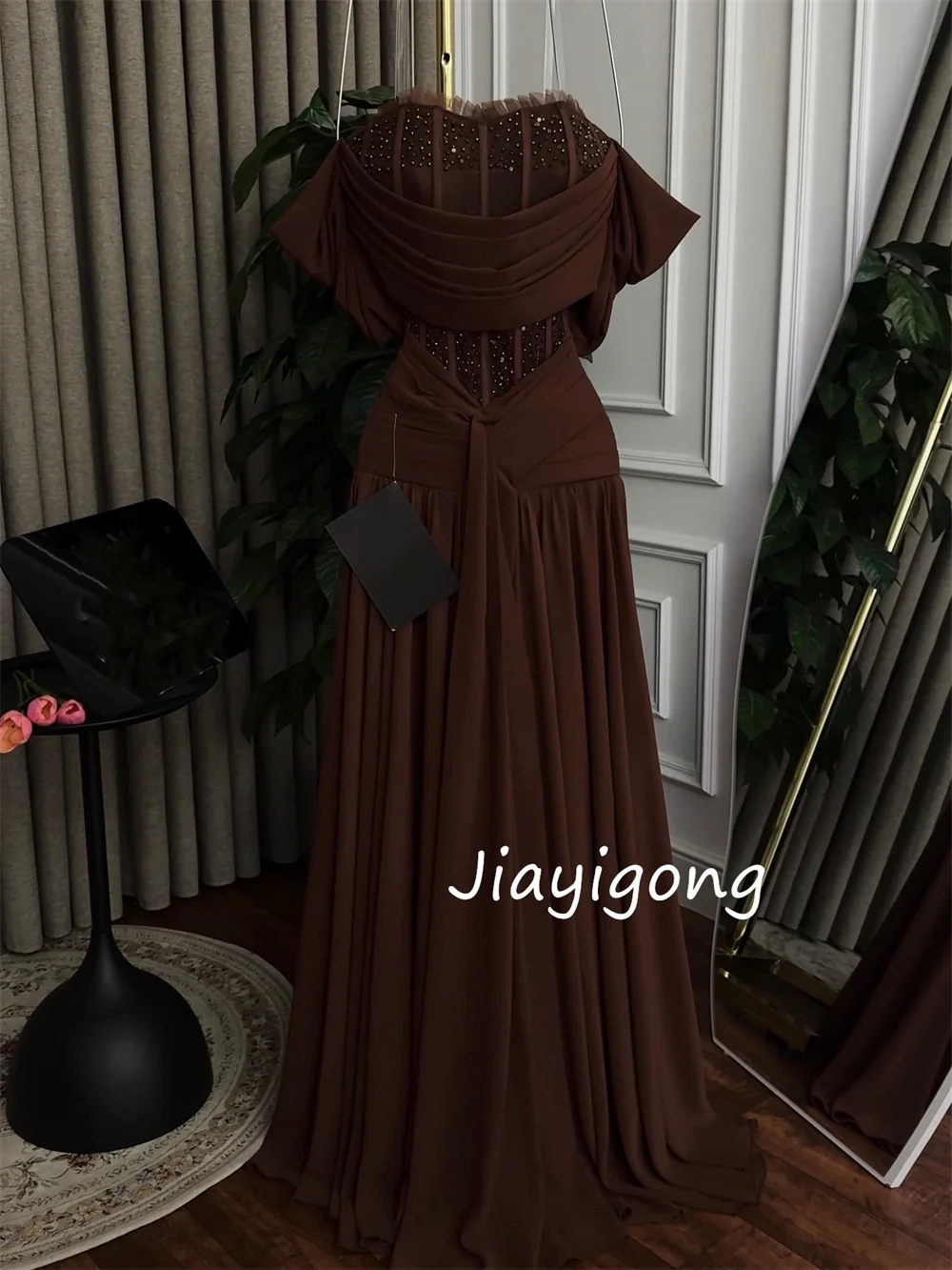 Robes longues personnalisées en mousseline de soie plissée et pailletée, ligne a, épaules dénudées, sur mesure, pour occasions de bal, mode formelle