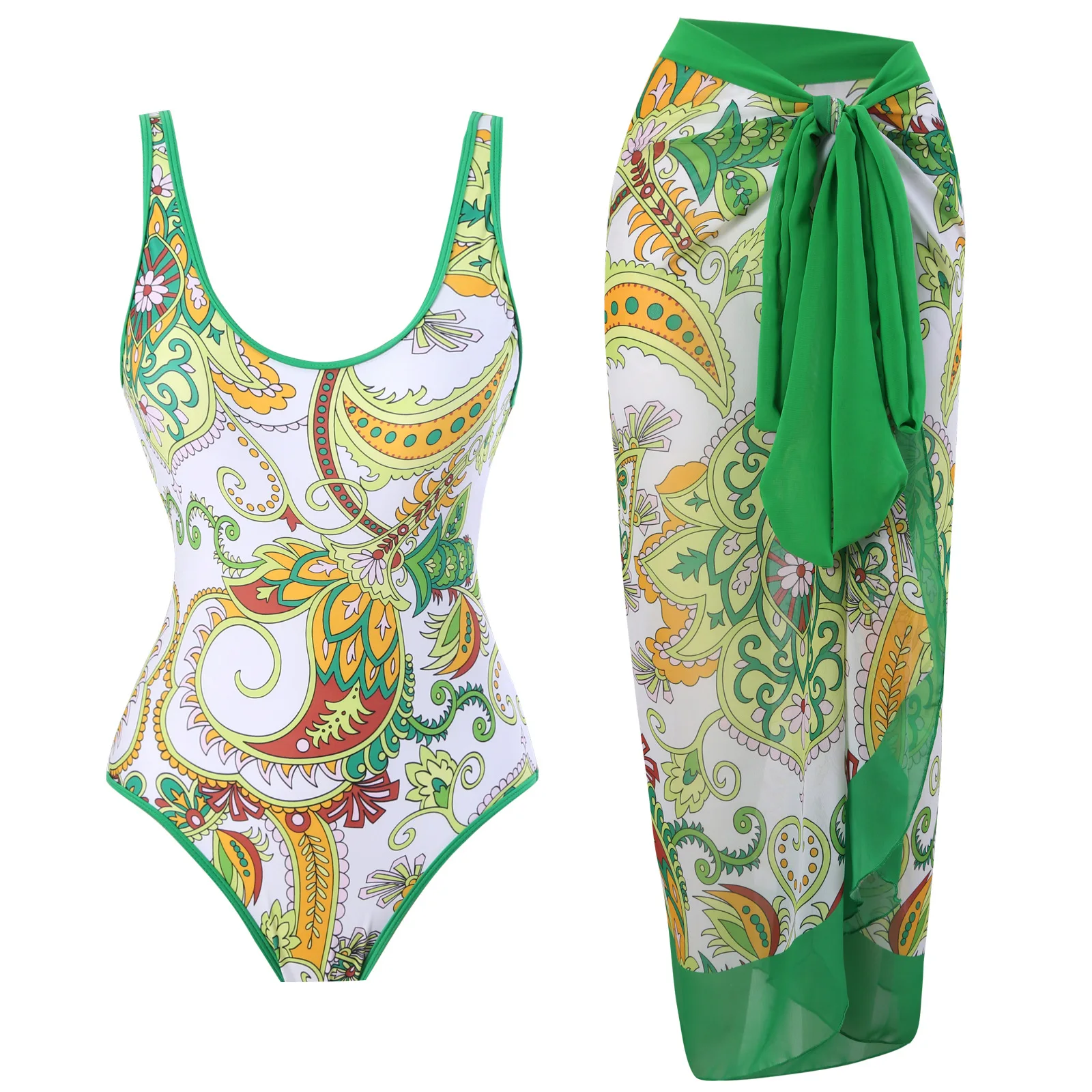 2023 Printed Swimwear Women One Piece Swimsuit With Beach Skirt Bathers Bathing Swimming Swim Suit Beachwear