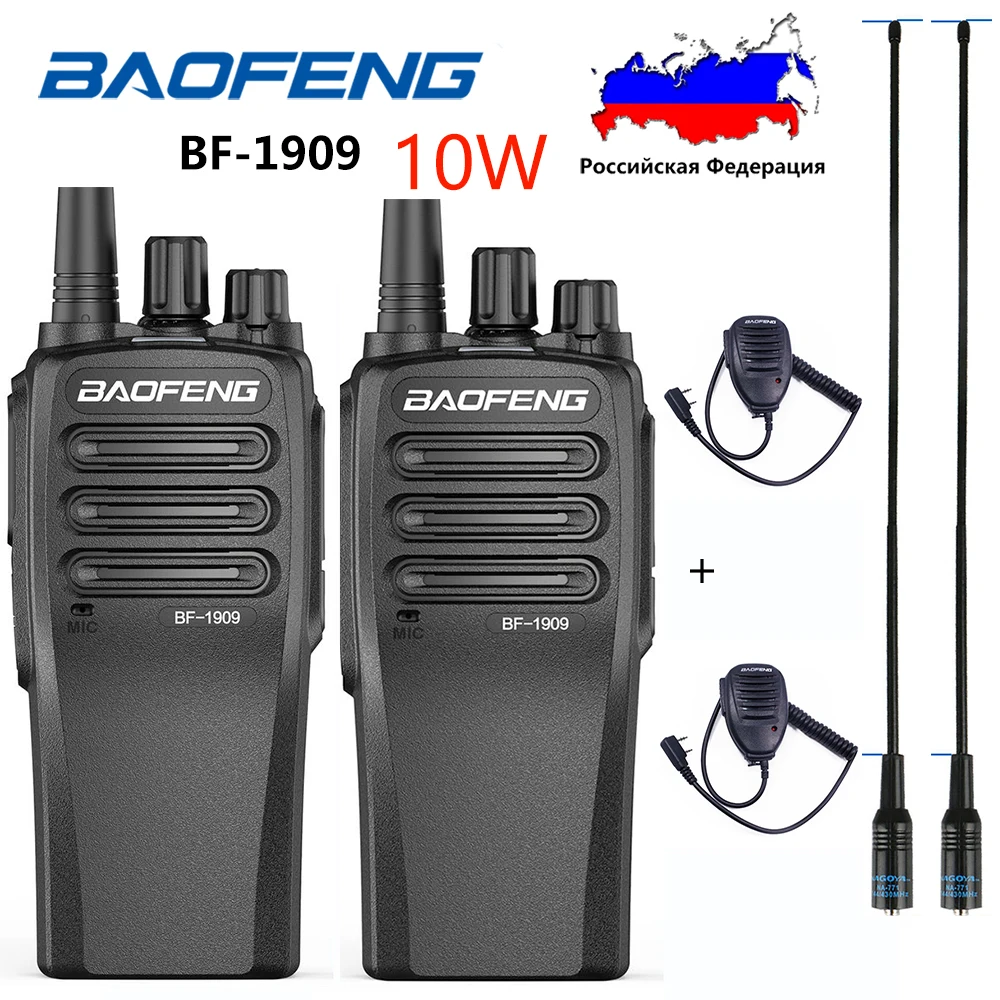 Top! Walkie Talkie BF-1909, 2 buah 10-Watt UHF 400-470MHz 3800mAh jarak jauh portabel Radio dua arah VOX BCL