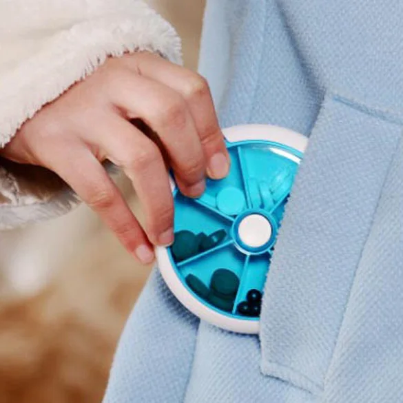 Portable Rotating Round 7 Compartment Pill Case Box Medicine Holder