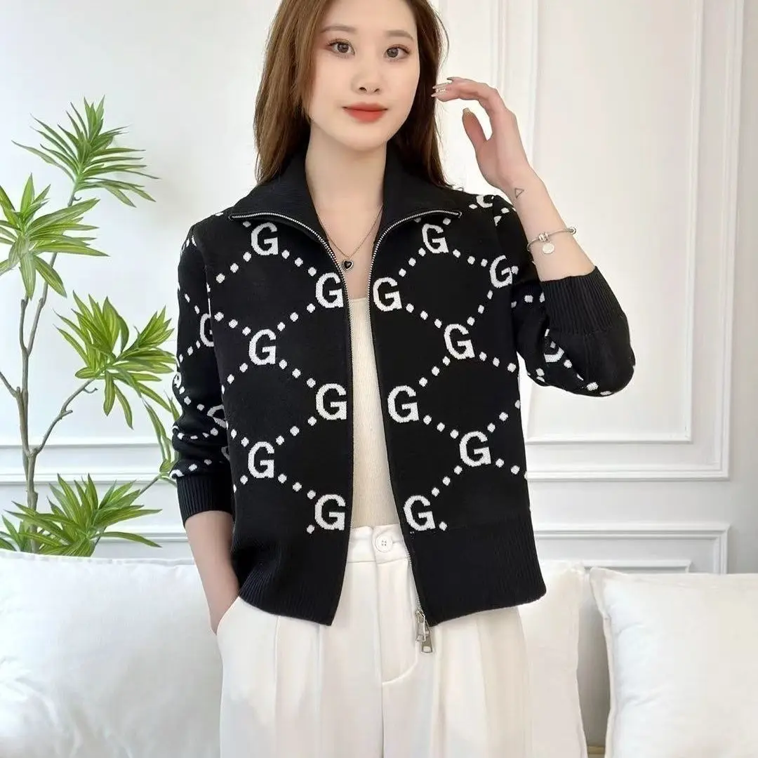 Dameskleding Letter Rits Stand Kraag Trui Jas voor Herfst Winter Casual Los Zacht Comfort Gebreid Vest Top