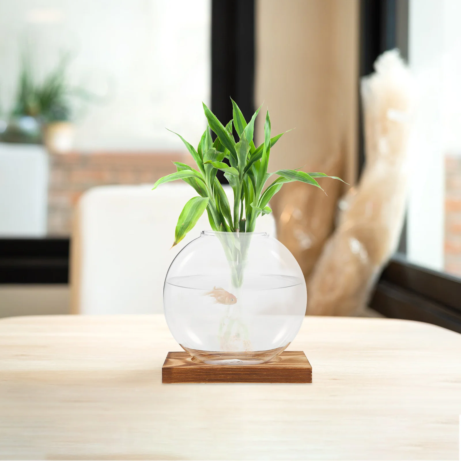 

Hydroponic Glass Vase for Indoor Plants Wooden Base Water Propagation Station Terrarium Container Desktop Window Display High