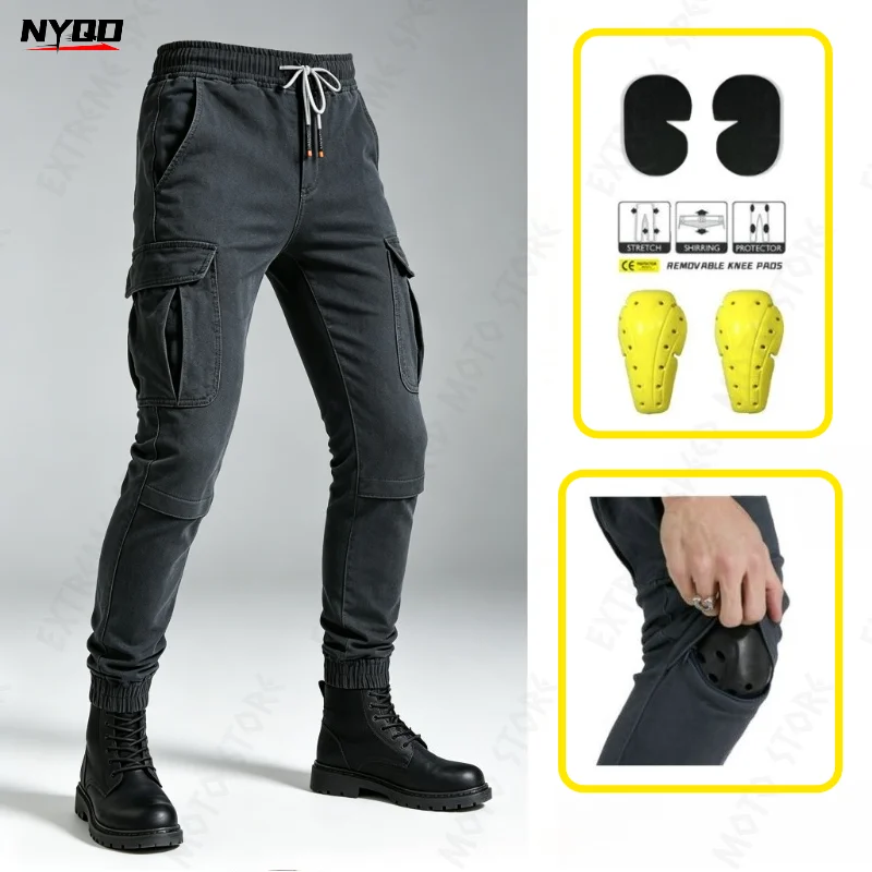 Motorcycle Cargo Pants Men Women Travel Riding Gear Anti-fall CE Protective Gear Racing Pants Multi-pockets Motorbike Trousers