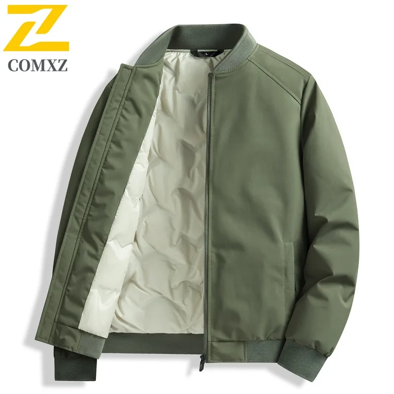 COMXZ Men Down Jacket Winter New Trend Casual Baseball Collar Cold Proof Thermal American style waterproof  Gray Duck Down Coat