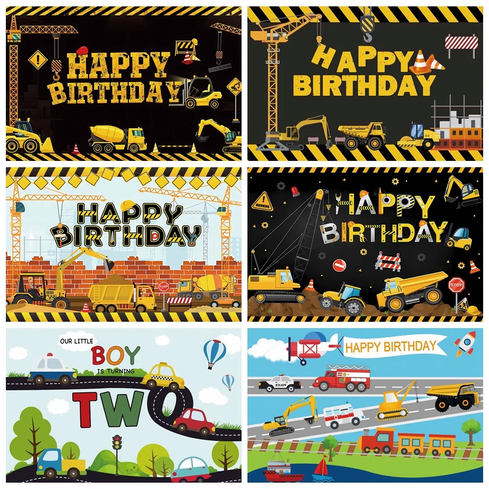 

Construction Team Backdrop for Photography Excavator Truck Car Traffic Boy Baby Birthday Party Background Decor Photo Studio