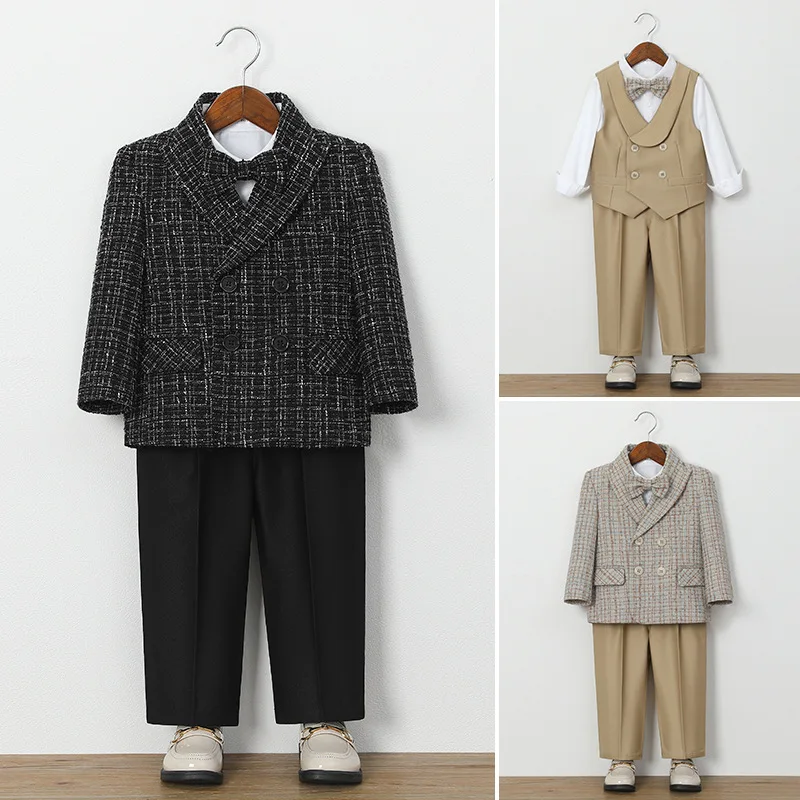 

Осенний комплект костюма для мальчиков в британском стиле, детский свадебный пиджак, формальный костюм для мальчика на день рождения, костюм для выступлений на фортепиано