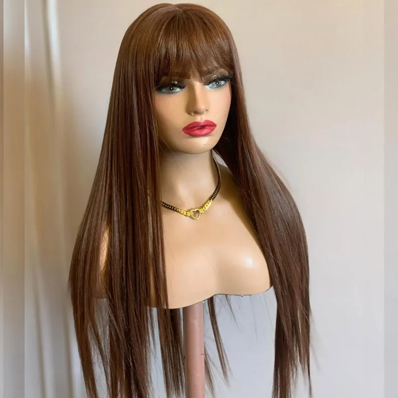 

Silky Straight Reddish Brown Glueless Fringe Human Hair 5x5 HD Lace Wigs for Black Women Natural Hairline 13x6 Lace Front Wigs