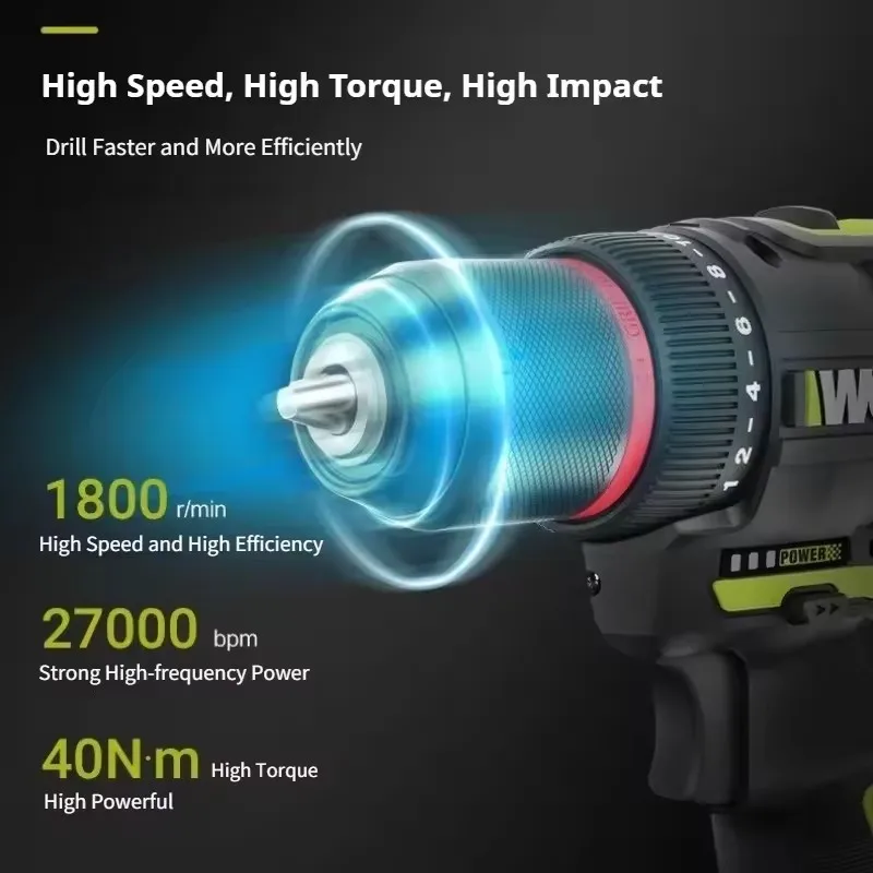 WORX WU131X Cordless Impact Drill 40Nm 1800rpm 27000bpm Brushless
