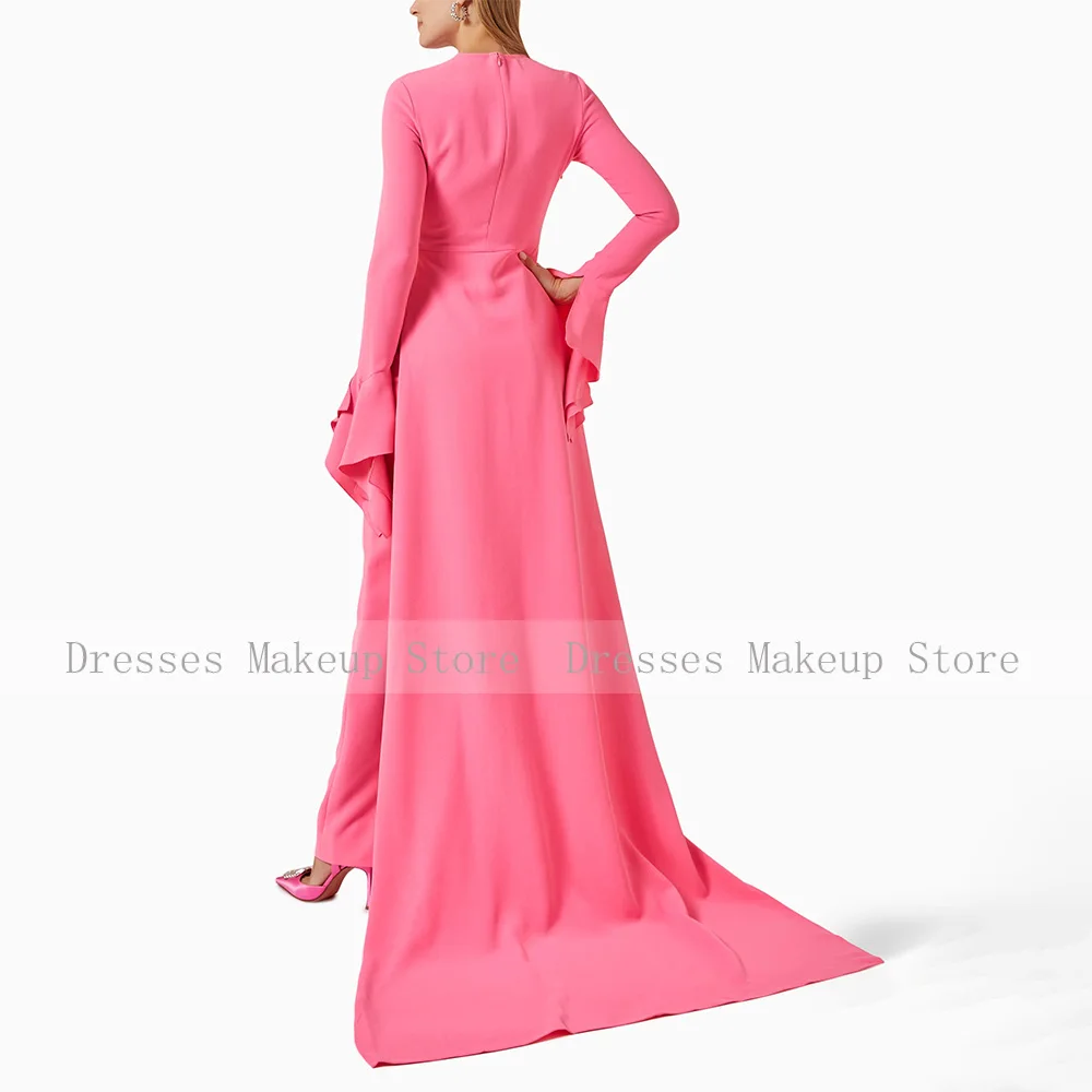 Pink Wedding Guest Dresses for Women 2024 Column Long Sleeves Elegant Evening Dress O Neck Elegant Formal Party Gowns Maxi