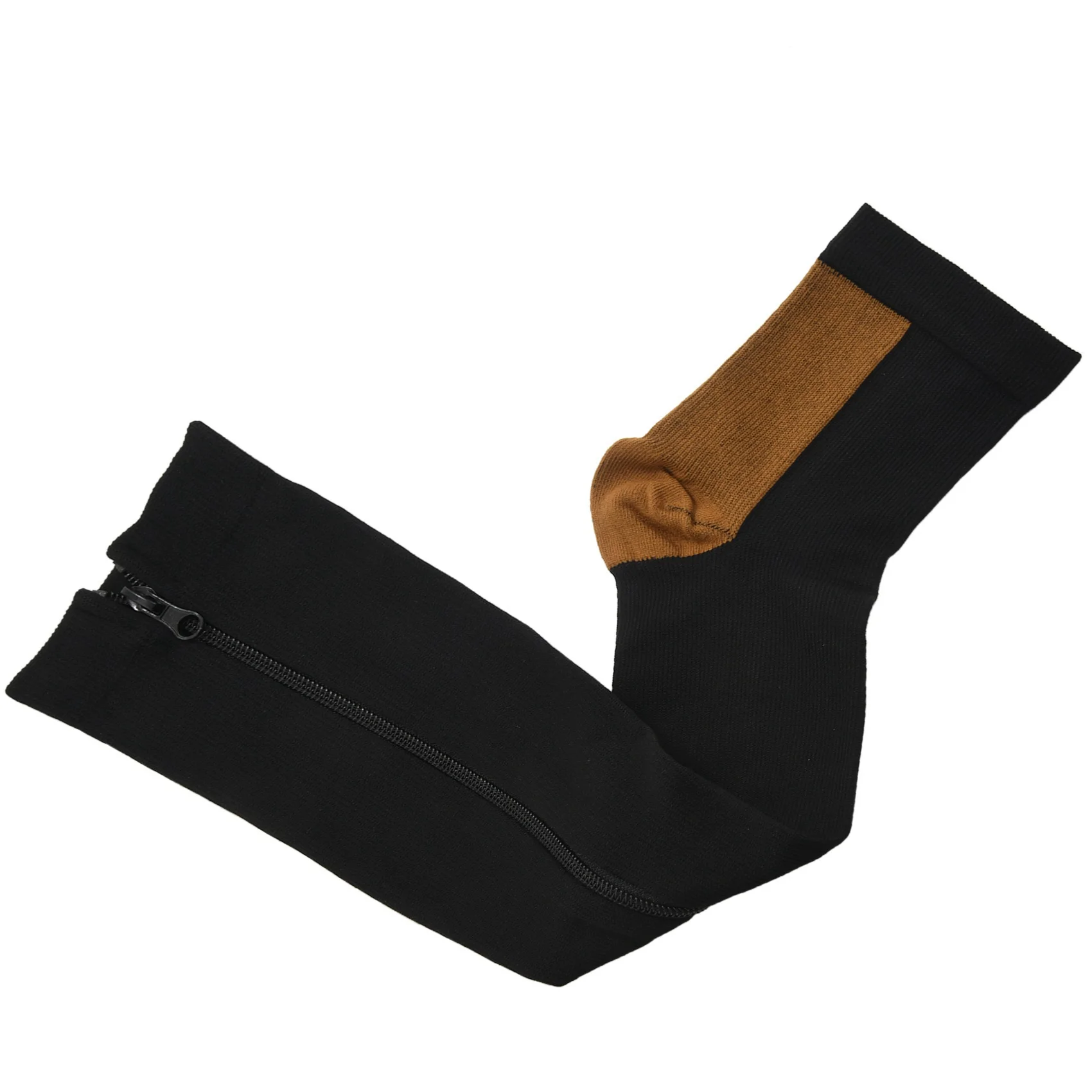 

XX-2X Compression Stockings Nylon Zipper Compression Sock Leg Knee Support Open Toe Varicose Veins Stretch Socks(Black)XXL