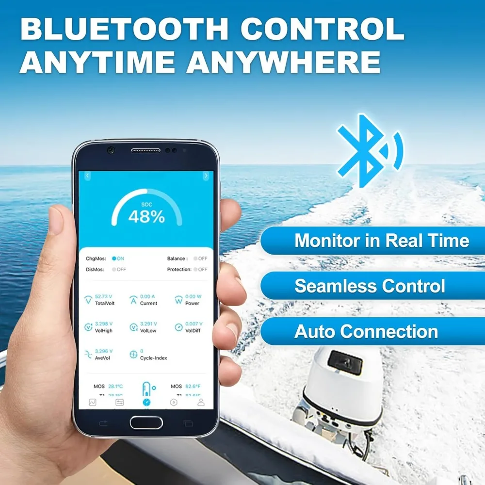 Bateria LiFePO4 12V 100Ah: Grupo 31 com Bluetooth, 120A BMS e proteção de baixa temperatura - pico 500A/3S ​