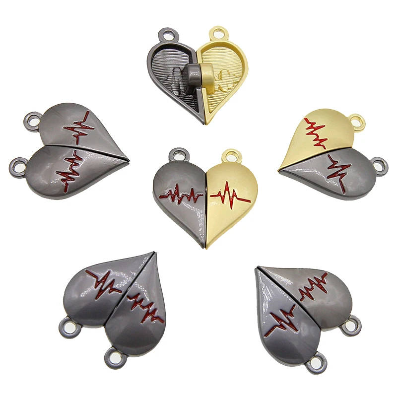 50 Pairs Heart Shape EKG Magnet Clasp End Connector Magnetic Pendant for Jewelry Making Clasps Couple DIY Bracelet Necklace Maki