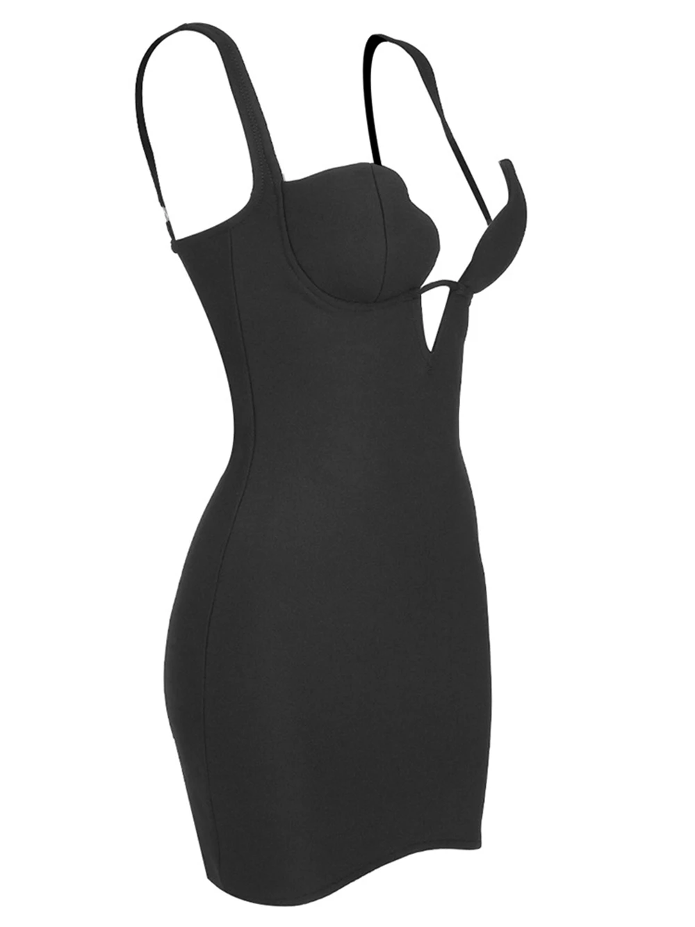 Modphy Ladies V-neck Bodycon Spaghetti Strap Backless Design Celebrity Club Black Sleeveless Sexy Mini Bandage Dress Party Gowns