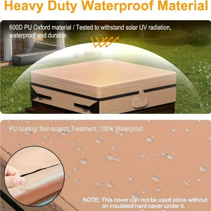 Hot Tub Cover - SPA Cover for Hot Tub Heavy Duty 600D Hot Tub Covers Replacement, PU Oxford Cloth Waterproof, UV Protection Outd