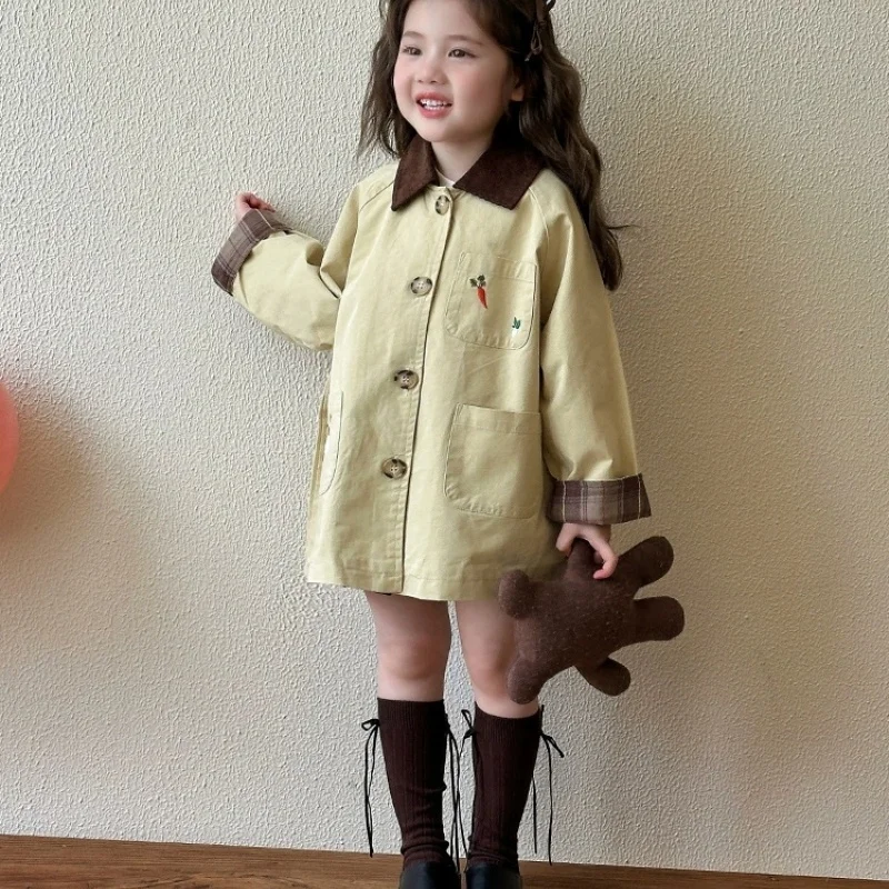 

Girls' Mid-length Trench Coat, 2026 Spring New Style, British Style Top, Baby Girl's Spring and Autumn Korean Style Coat.
