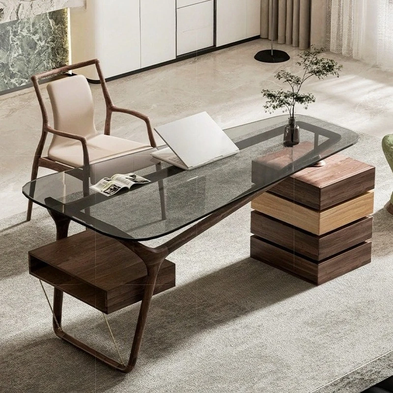 Italian black walnut desk boss desk study modern high-end design creative rotating drawer writing desk