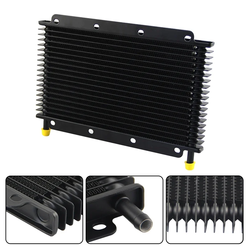 

Tube & fin Oil Cooler 19 Row Transmission Universal 11"x5.8"x0.75" (280x148x19mm) inlet/outlet 9.6mm 3/8" Barb Aluminum Black