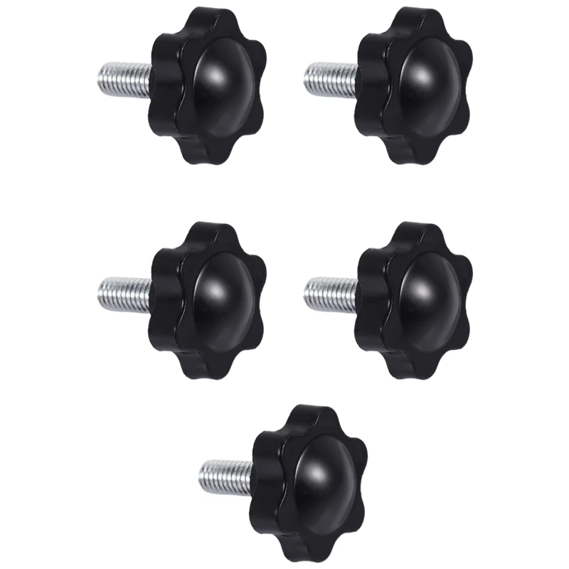 New 5 Pcs M6 X 15Mm Male Thread 25Mm Hex Shaped Head Clamping Knob Black