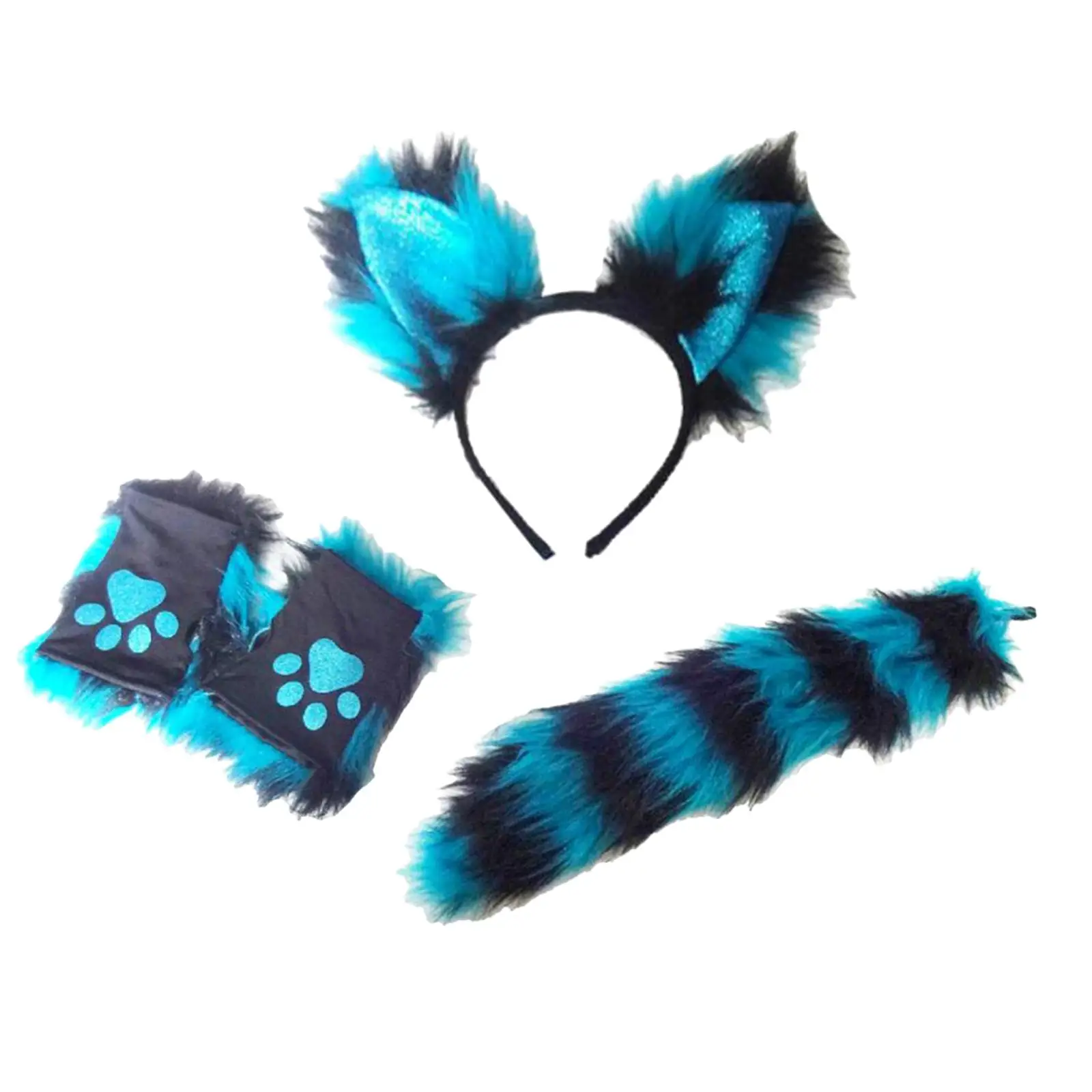 Plush Fox Ears Hair Hoop Costume Cosplay Tail Dress Animal Themed Parties Headpiece Women Girls for Stage Performance Kids Adult