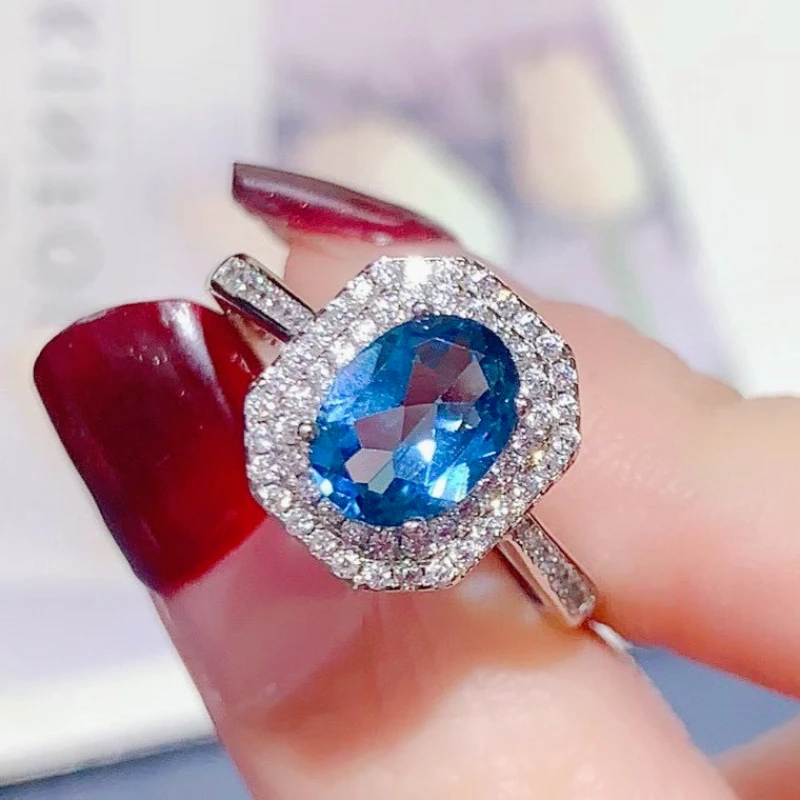 

Claasic Design 925 Silver Topaz Ring for Daily Wear 6mm*8mm 1ct Natural Topaz Ring with Certificate Real Silver Gemstone Jewelry