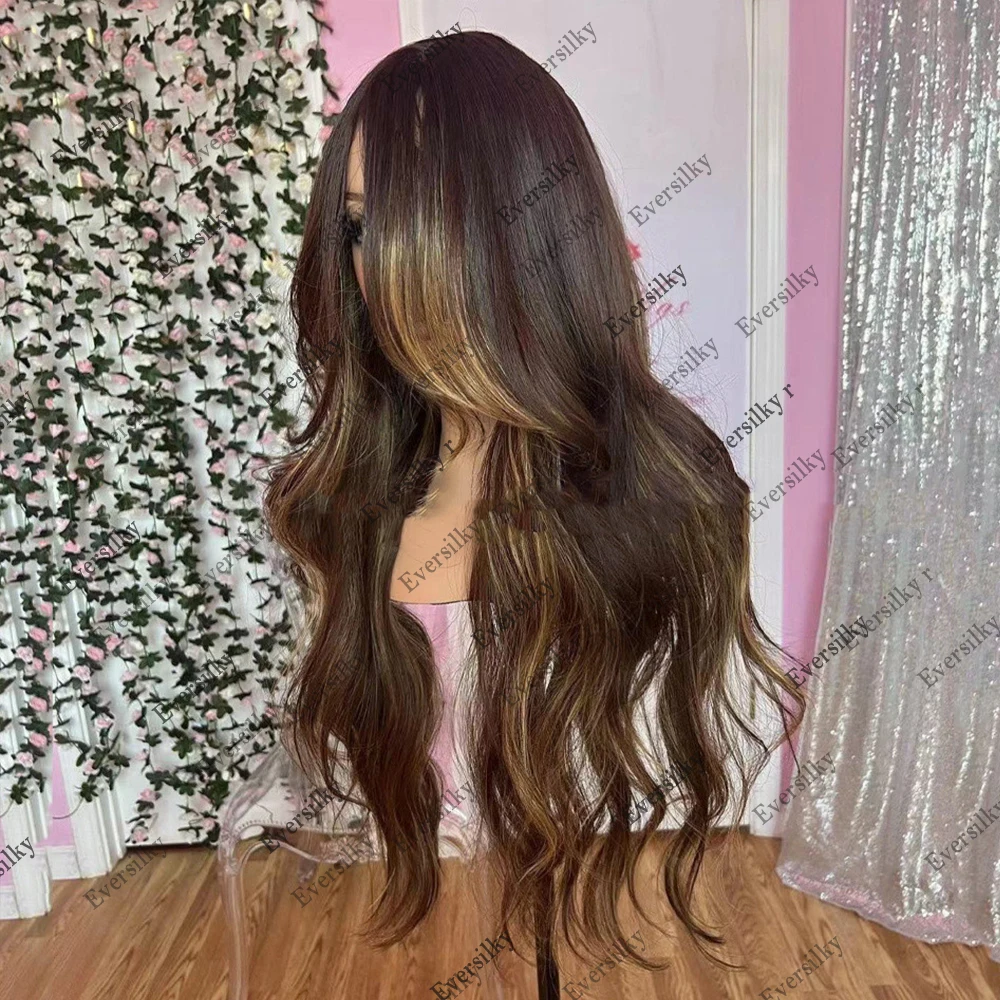 Highlight Honey Blonde 13x6 Lace Frontal Wig HD Transparent Body Wave Human Hair 360 Lace Wig Chestnut Browm Remy Virgin Hair