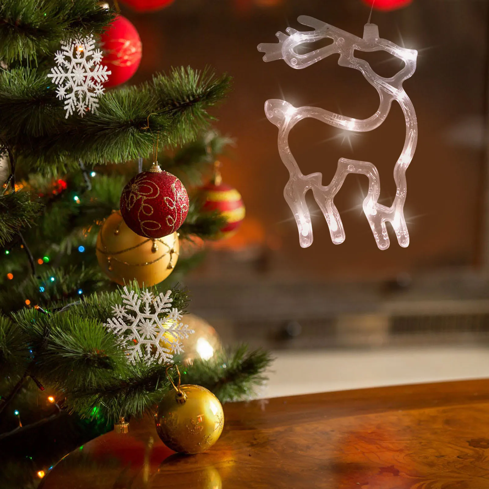 

Elk Style Led Window Lights Operated Hanging Decor For Indoor Christmas Party Home Shop Display Pure White Fairy