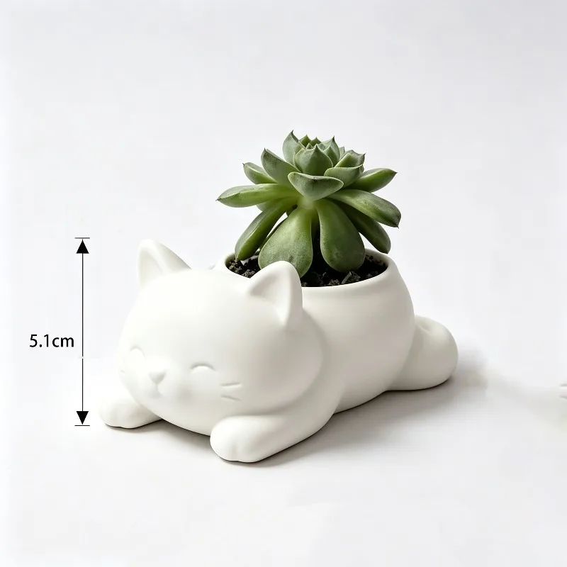 Cute Lying Cat Shaped Succulent Planter 3D Printed Flower Pot Minimalist Kitten Figurine Table Window Sill Decor Ornament