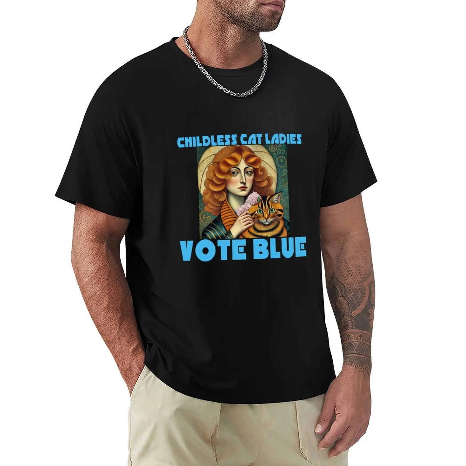 CHILDLESS CAT LADIES VOTE BLUE T-Shirt Simple Casual Short Sleeve Cotton T-Shirt
