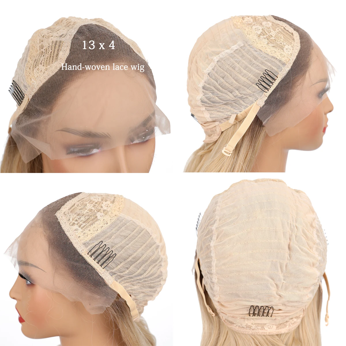 Uitverkoop: 16-26 inch gouden steil haar 13x4 front lace synthetisch haar, geschikt voor high-end handgeweven pruiken voor vrouwen