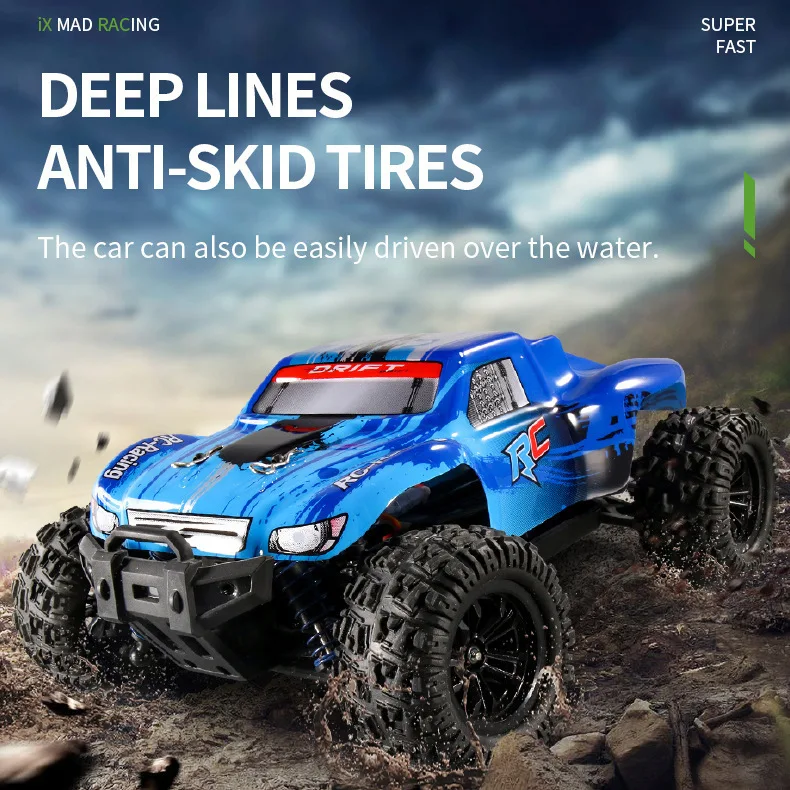 

1:18 High Speed 4WD RC Monster Truck, Full Proportional Brushed Remote Control Off-Road Vehicle for Boys Outdoor Racing Gift