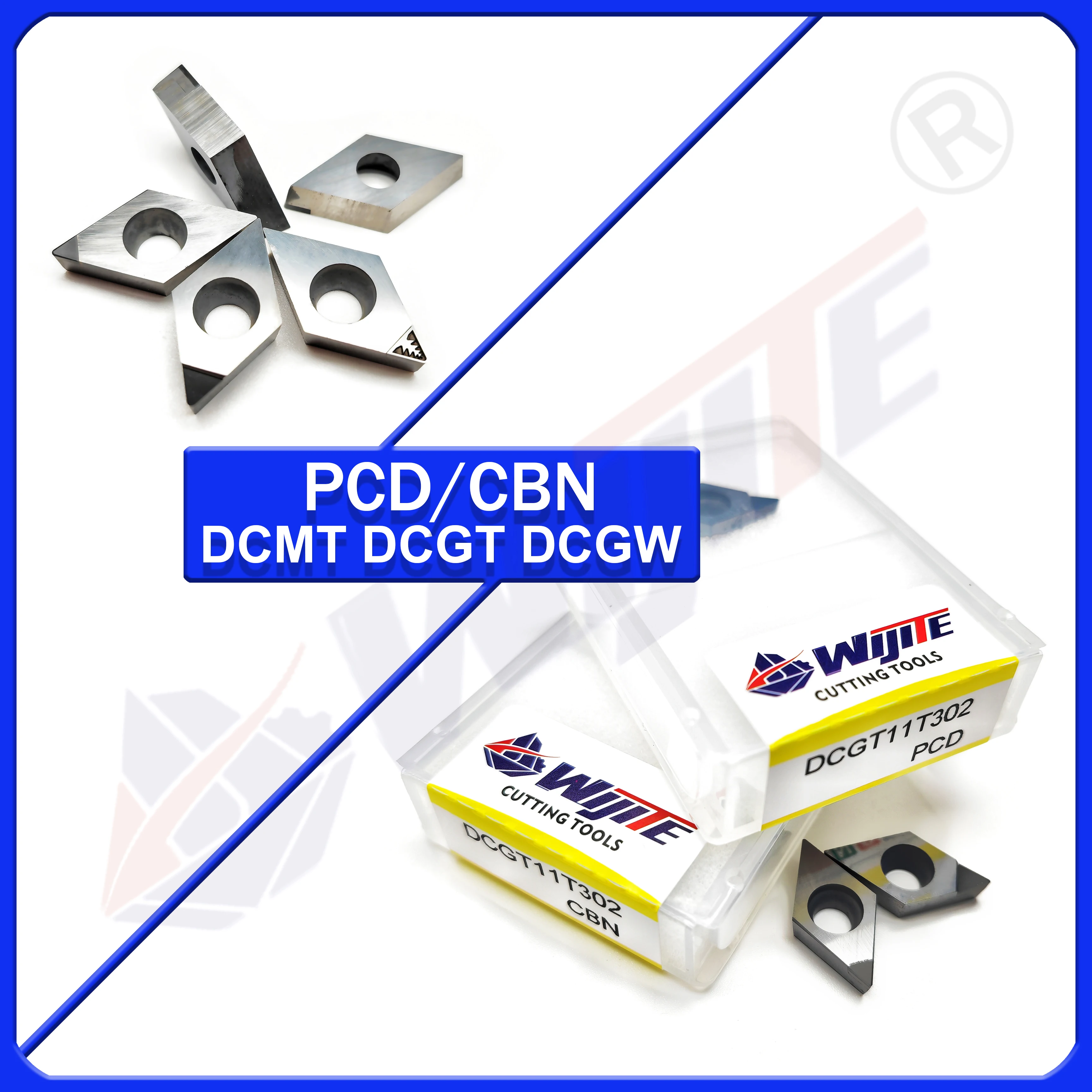 

PCD DCMT, DCGW, DCGT 0702 11T302 04 08 tools are used for aluminum and copper. CBN tools are used for hard steel and cast iron