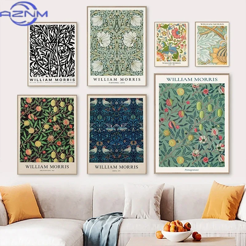 Abstract William Morris Flower Leaf Bird Canvas Painting Nordic Posters And Prints Wall Art Pictures For Living Room Home Decor