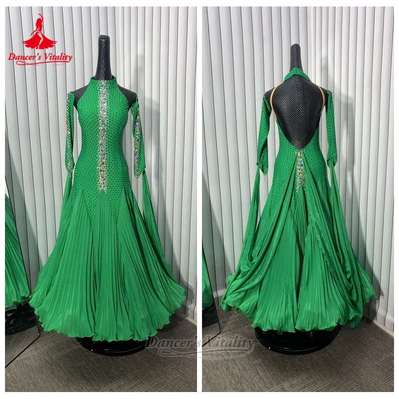 

Плиссированные платья без рукавов для социальных танцев с высоким воротником, высококачественная индивидуальная одежда для взрослых женщин, фокстрот, одежда для соревнований, жизненность танцора