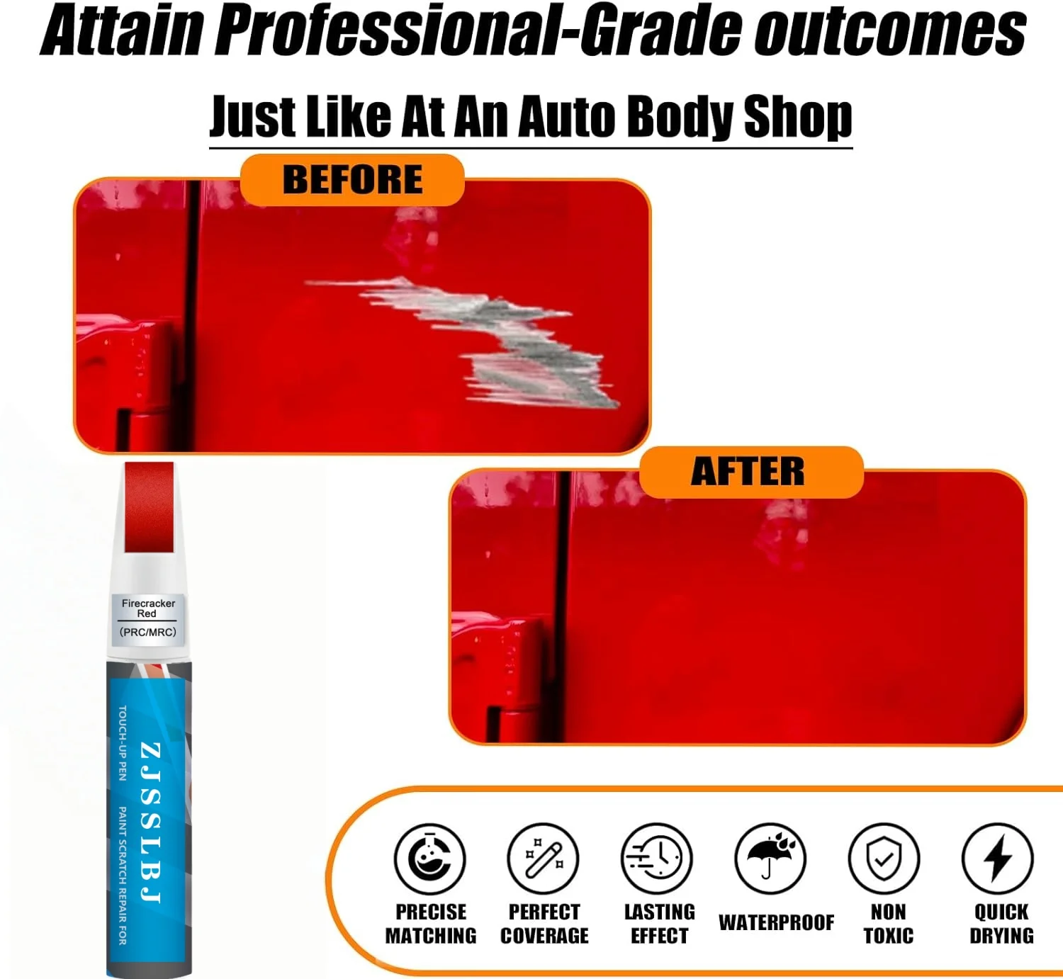 Firecracker Red PRC/MRC) Touch Up Paint for Jeep, Car Paint Pen Scratch Repair Two-In-One Touch Up Paint, Premium Car Scratch Re