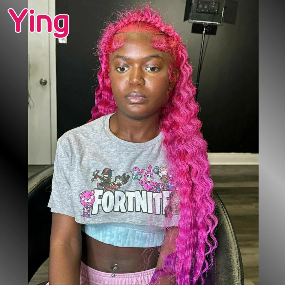 

Ying 200% Rose Pink Colored 12A Deep Wave 13x6 Lace Frontal Wigs Human Peruvian Remy PrePlucked 13x4 Lace Frontal Human Hair Wig