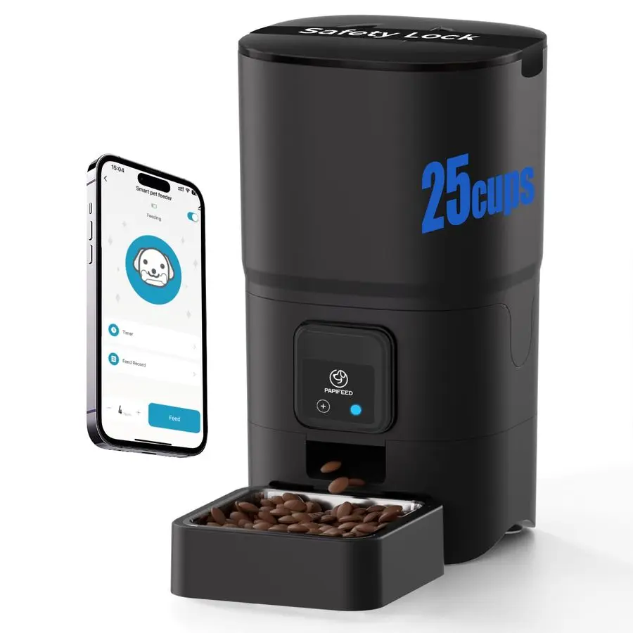 

Автоматическая кормушка для кошек с Wi-Fi 2,4G, автоматическая кормушка для домашних животных на 6 л, 25 чашек с управлением через приложение для удаленного кормления, съемная для легкой очистки, Ca