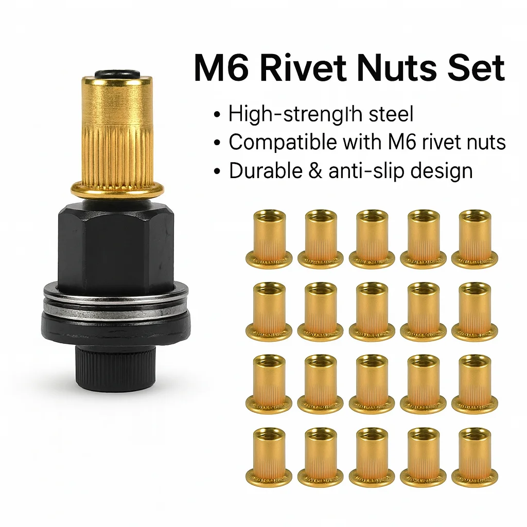 21pcs Hand Rivet Nut Tool Set, Manual Riveter Kit with M4–M10 Nut Heads for DIY Repair, Car Service, Durable Multi-Use Accessory