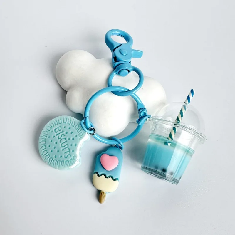 Cute Keychains Ice-cream Bubble Tea Biscuit Pink Key Rings Women Girl Handbag Gift Jewelry Cute Keychain 1PC Keychains