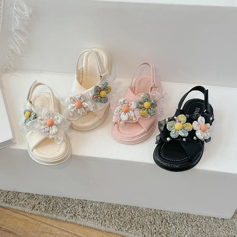 2026 Summer New Children's Shoes Beautiful Flower Decoration Beach Shoes for Girls Fashion Versatile Comfortable Sandals