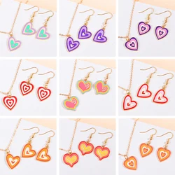 Multi-style Colourful Enamel Love Heart Pendant Necklace Earrings For Women Fashion Lovely Necklace Earrings Jewelry Set Gifts