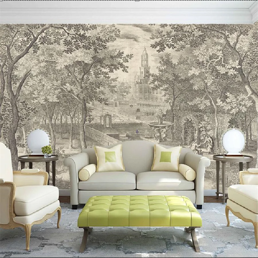 Customized wallpaper 3D French style mural European retro bedroom medieval forest wall papers homestay hotel abstract tree mural