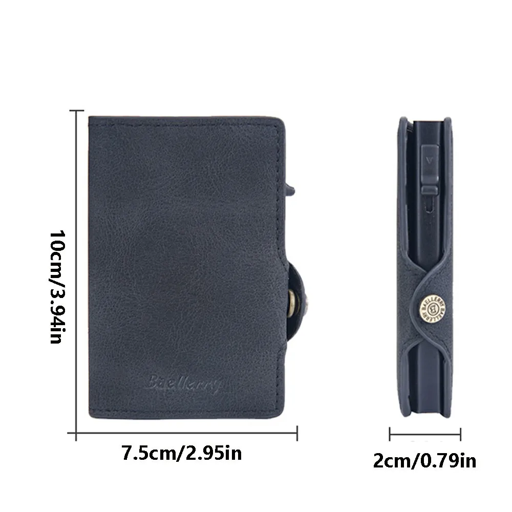 1Pc-Baellerry Men's Rfid Anti-Theft Automatic Card Ejector Wallet, Automatic Pop-Up Pu Leather Card Holder with Snap Button