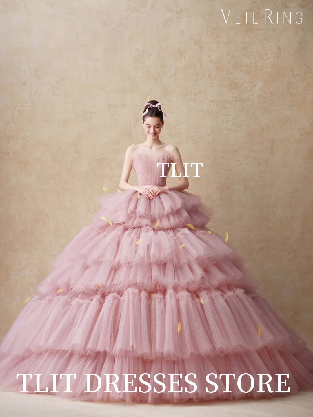 Luksusowa tiulowa suknia wieczorowa w cukierkowych kolorach, warstwowa, koreańska suknia ślubna, sesja zdjęciowa, bez ramiączek, suknia balowa, suknie na studniówkę, szyta na miarę.