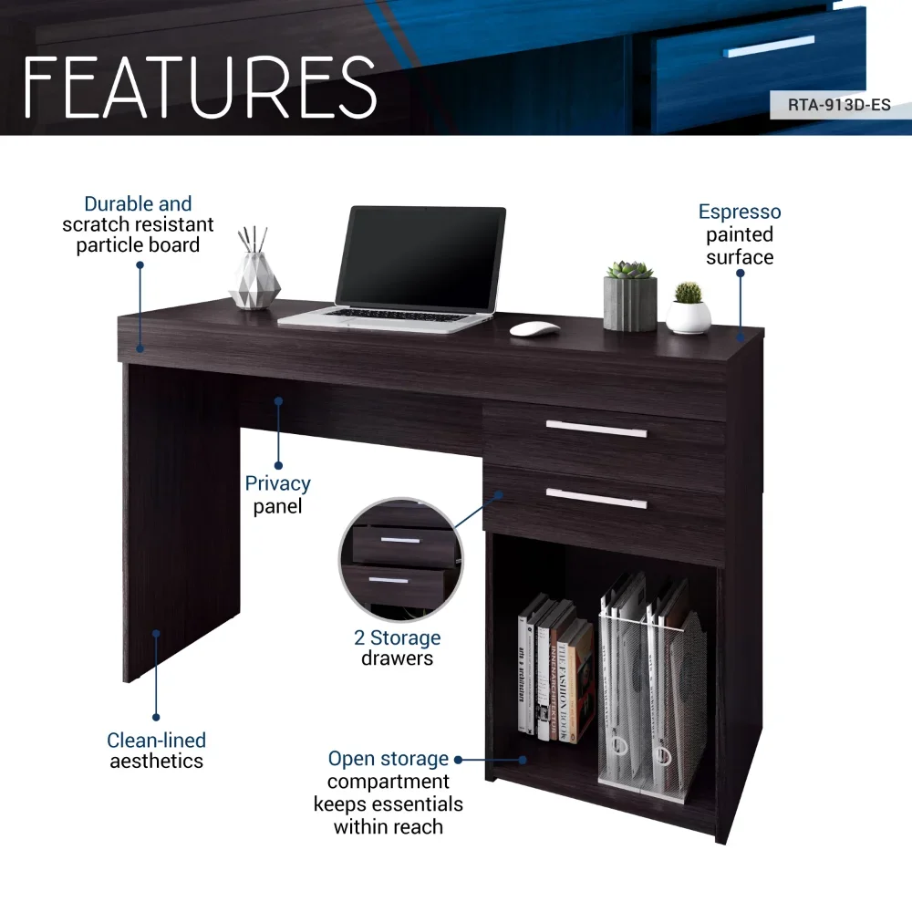 Computer Desk for Home Office or Bedroom, with Drawers, Ideal for Small Spaces,48.00 X 48.00 X 30.00 Inches